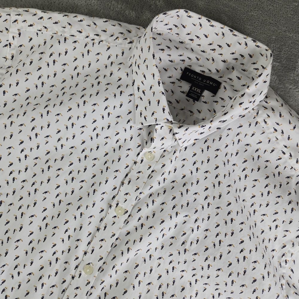 Pronto Uomo Shirt‎ Mens XXL White Toucan Print Short Sleeve Casual Vacation 3XL